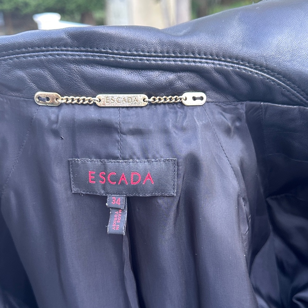 Escada Black Leather Jacket with Gold Accents - Picture 13 of 14
